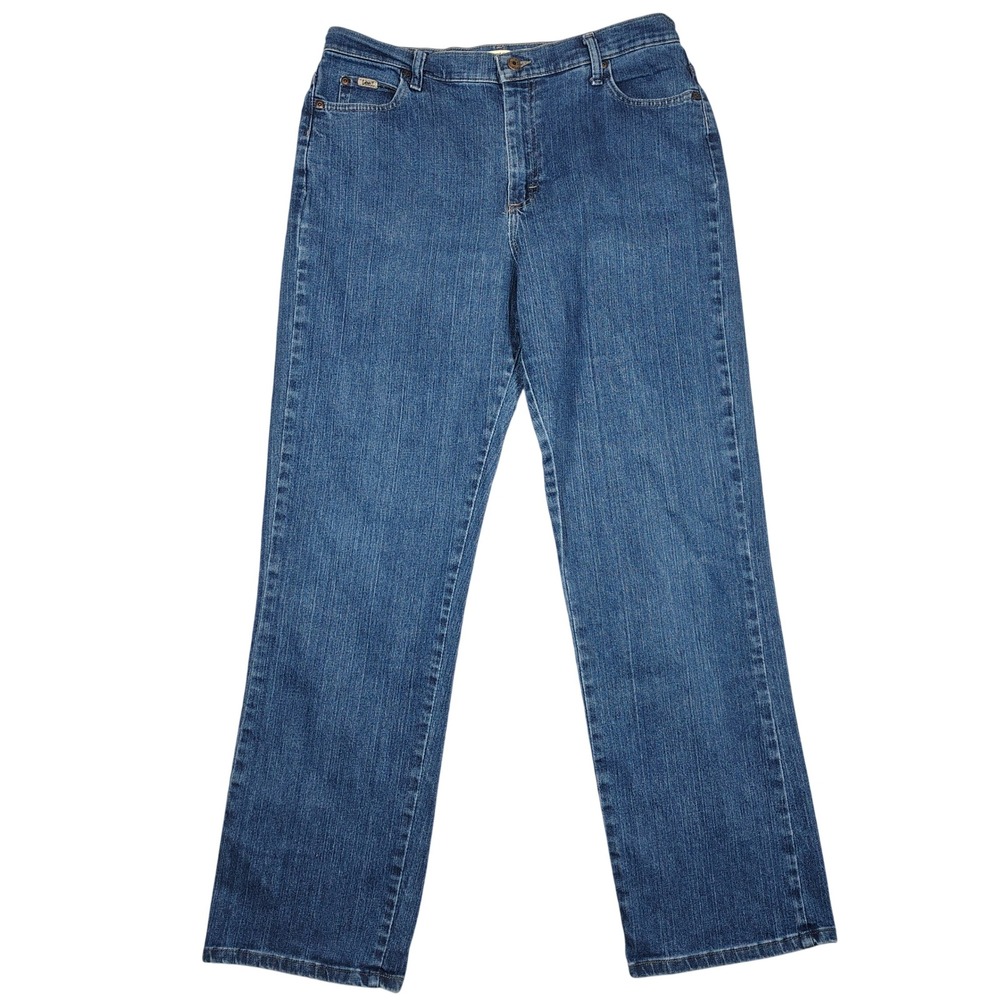 Lee Jeans Womens 14 Long Blue Relaxed Straight Leg Solid Cotton Denim 3051849